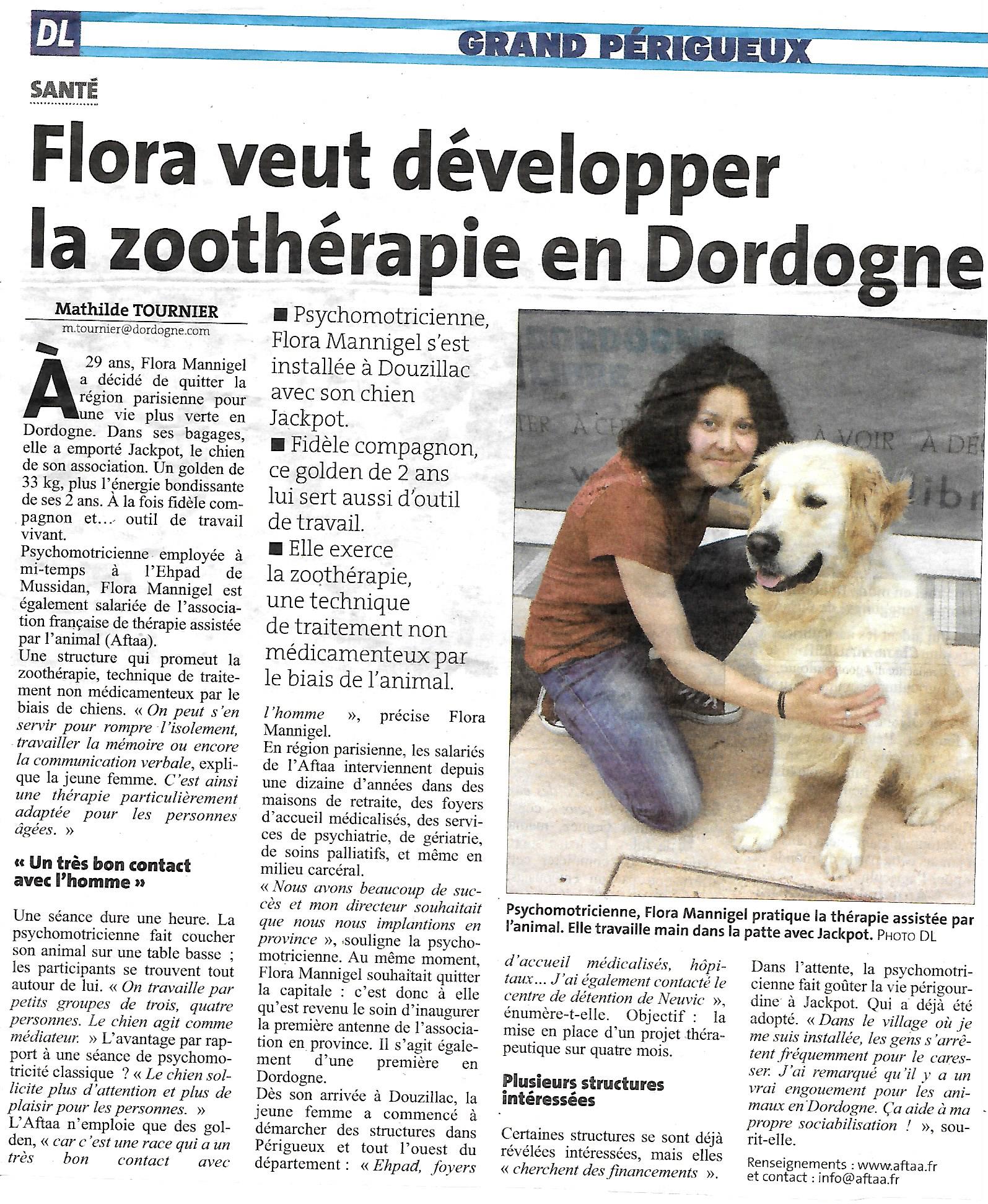 Article Dordogne zoothérapie